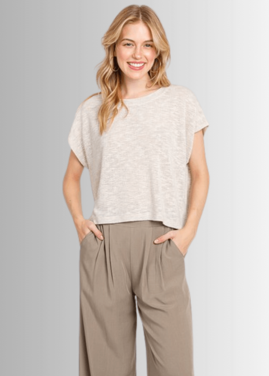 Kathryn Round Neck Boxy Top in Oatmeal