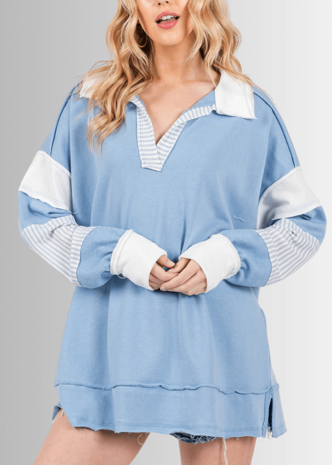Casually Cool Oversized Color Block Sweatshirt - CLEARANCE FINAL SALE