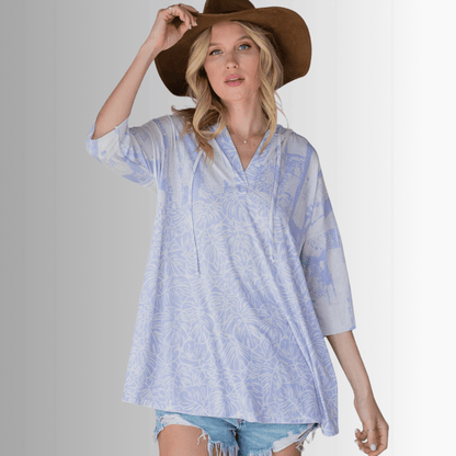 Summery Tropical Pale Indigo Hoodie Tunic