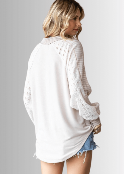 Kayleigh Mixed Fabric Lace Detail Long Sleeve Top- CLEARANCE FINAL SALE