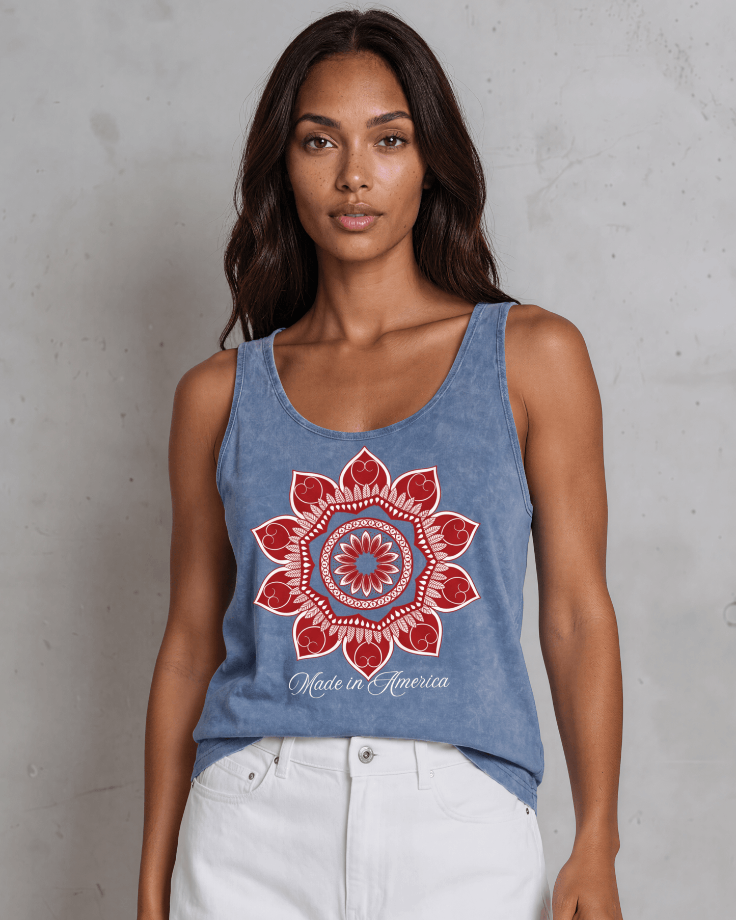 Red Mandala Flower with "Made in America" Graphic Tank Top