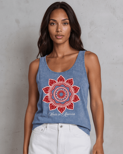 Red Mandala Flower with "Made in America" Graphic Tank Top