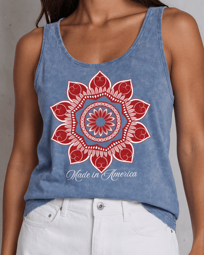 Red Mandala Flower with "Made in America" Graphic Tank Top