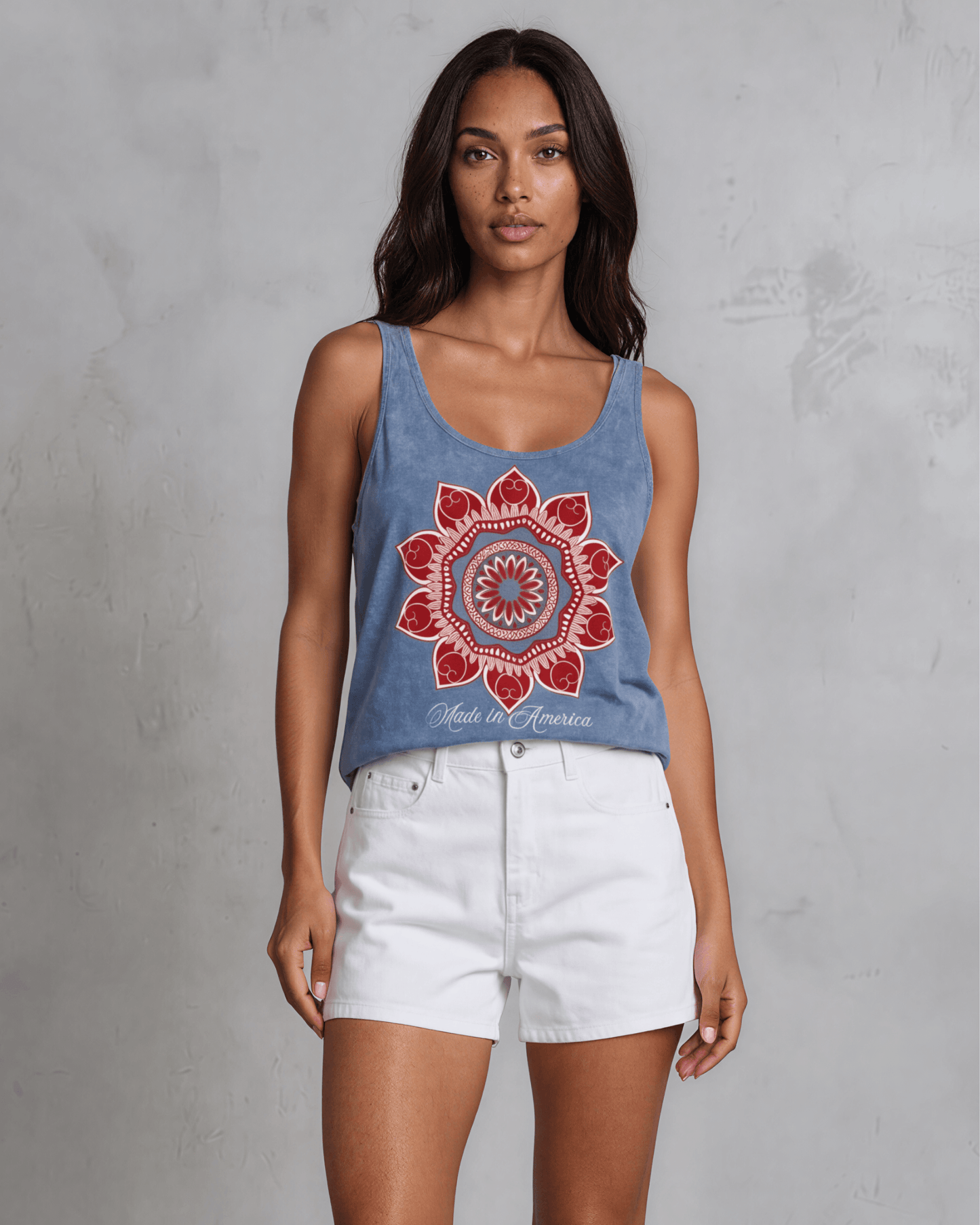 Red Mandala Flower with "Made in America" Graphic Tank Top