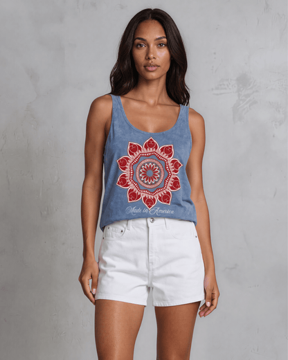 Red Mandala Flower with "Made in America" Graphic Tank Top