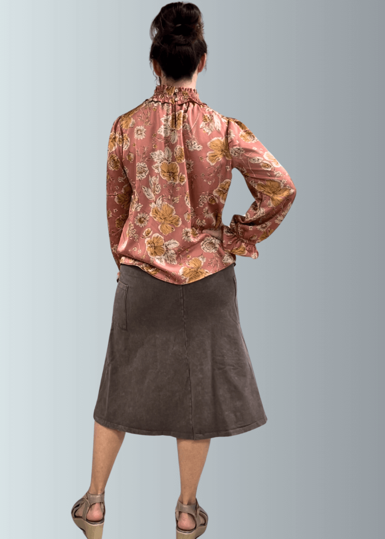 Mauve Floral Smocked Mock Neck Top - CLEARANCE FINAL SALE