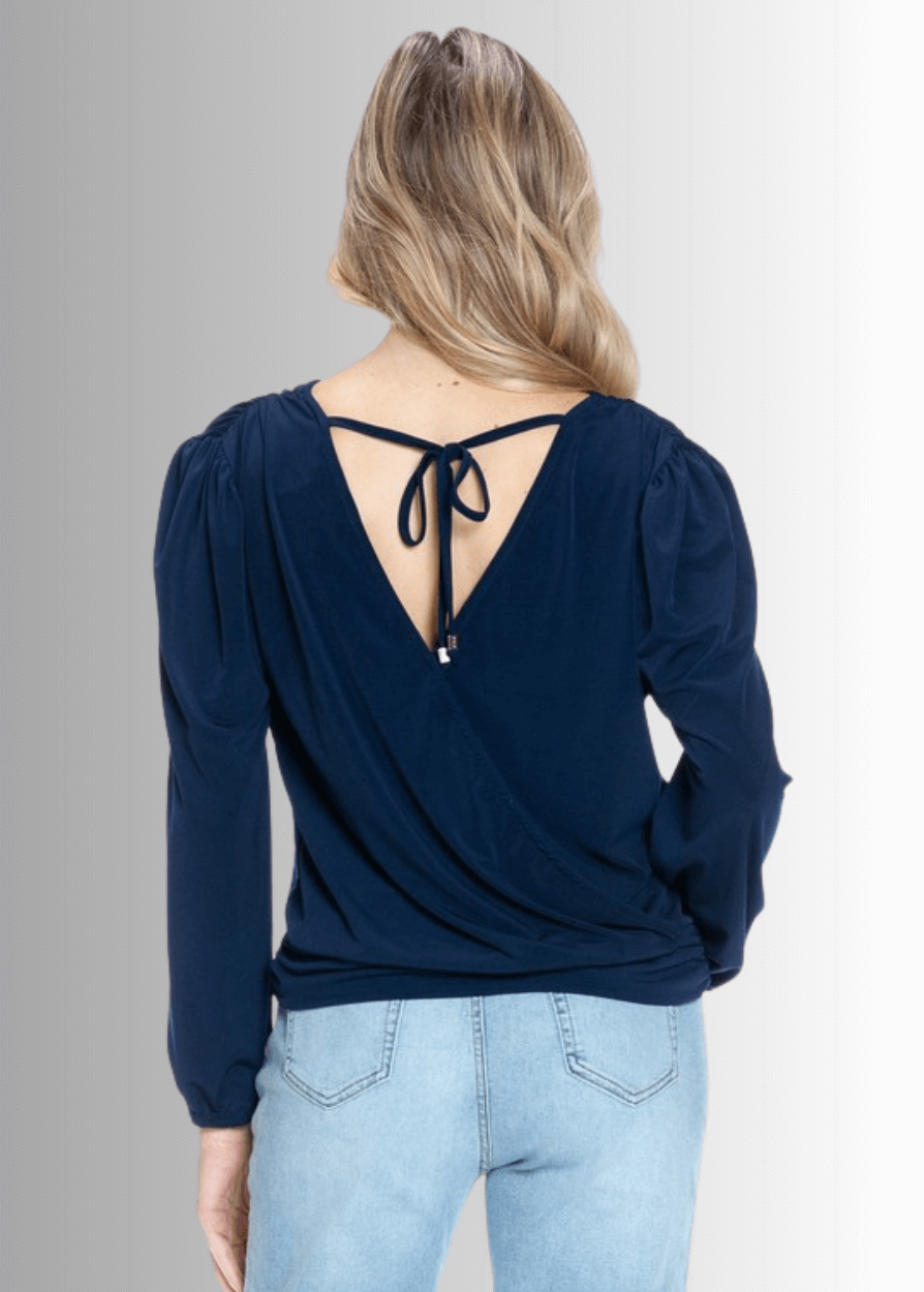 Maxine Surplice Tie Back Top in Navy