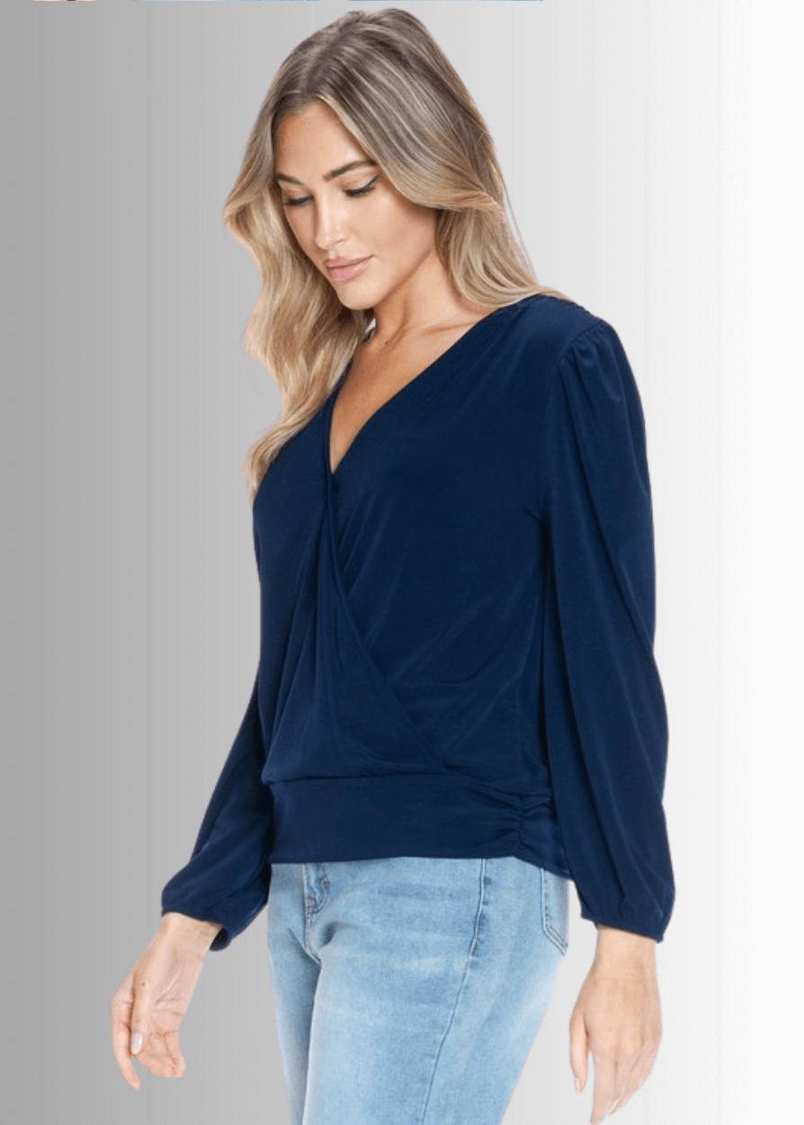 Maxine Surplice Tie Back Top in Navy
