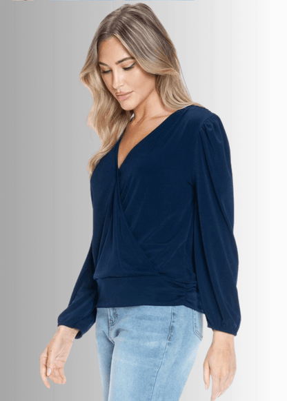 Maxine Surplice Tie Back Top in Navy