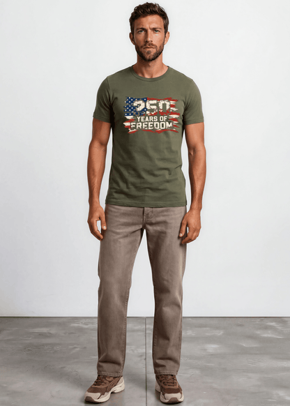 250 Years of FREEDOM Red White and Blue Distressed Flag - Army Green