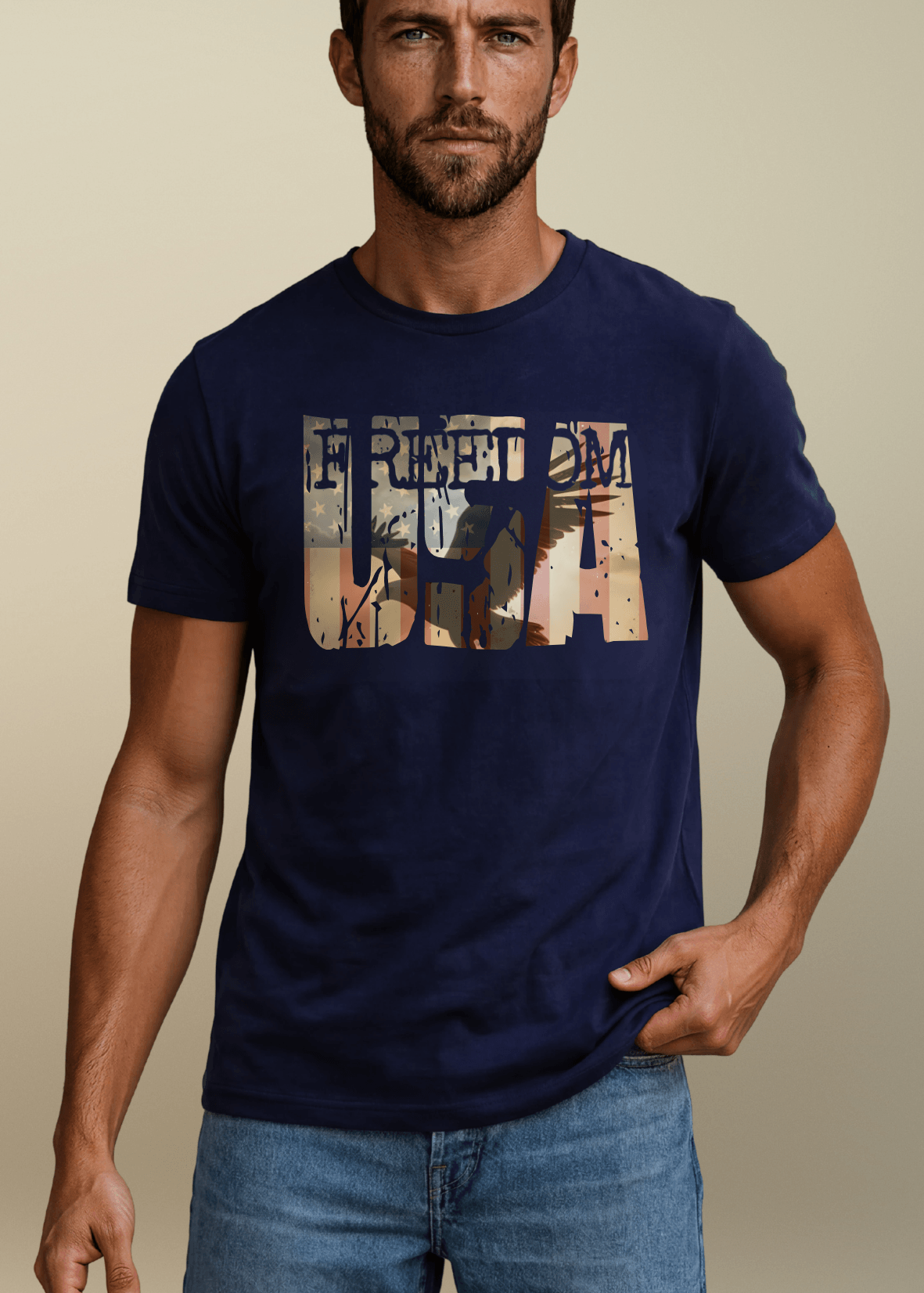USA Eagle FREEDOM Patriotic Graphic T-Shirt Made in USA