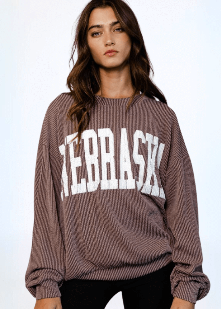 Graphic "NEBRASKA" Oversized Sweatshirt Made in USA