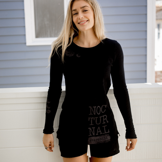 Sleepaholik Nocturnal Natural Cotton Long Sleeve Tee - Clearance Final Sale