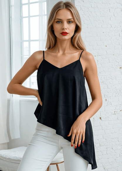 Olivia Open Back Satin Asymmetrical Top