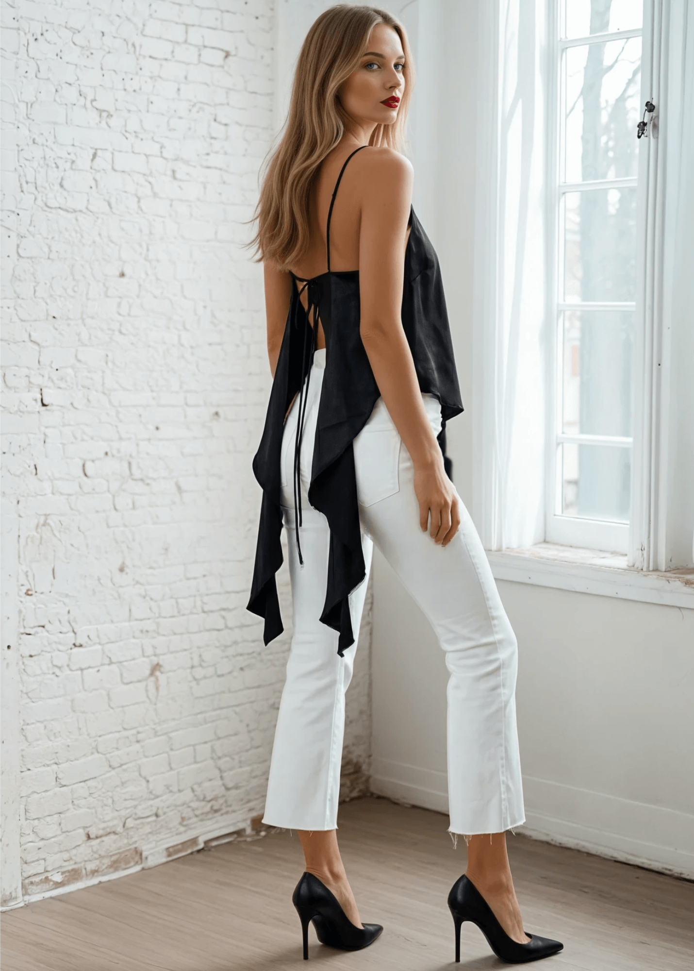 Olivia Open Back Satin Asymmetrical Top