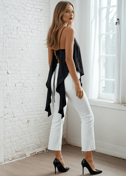 Olivia Open Back Satin Asymmetrical Top