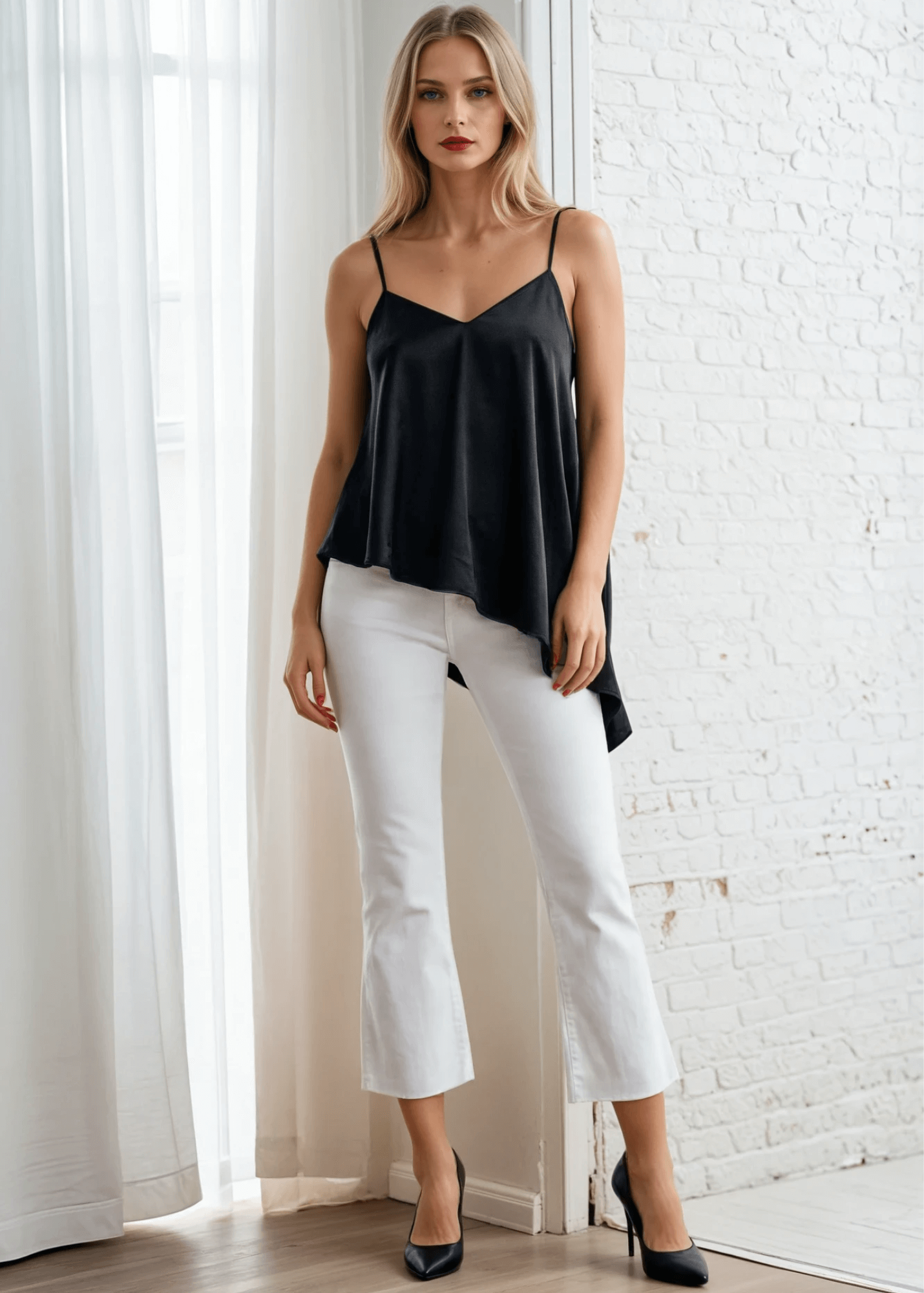 Olivia Open Back Satin Asymmetrical Top
