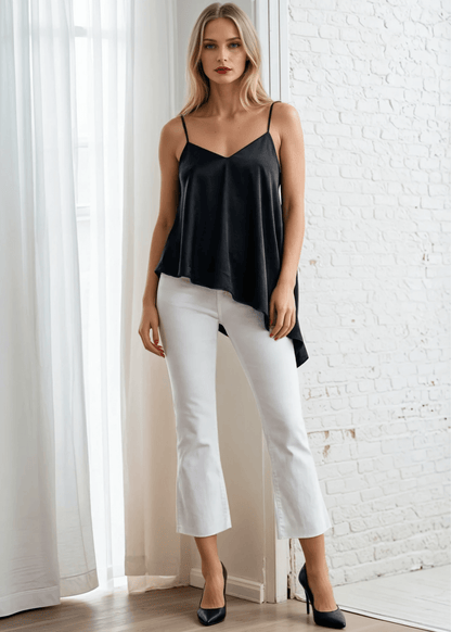 Olivia Open Back Satin Asymmetrical Top