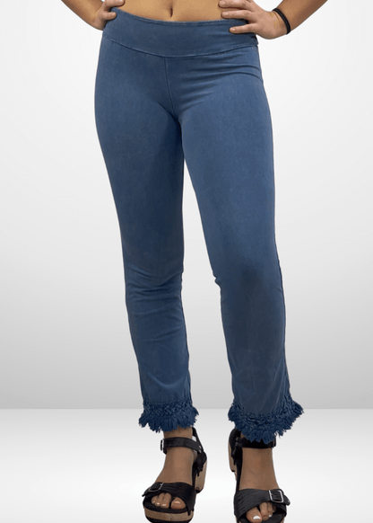 Mineral Washed Crochet Fringe Hem Pants (Light Denim)