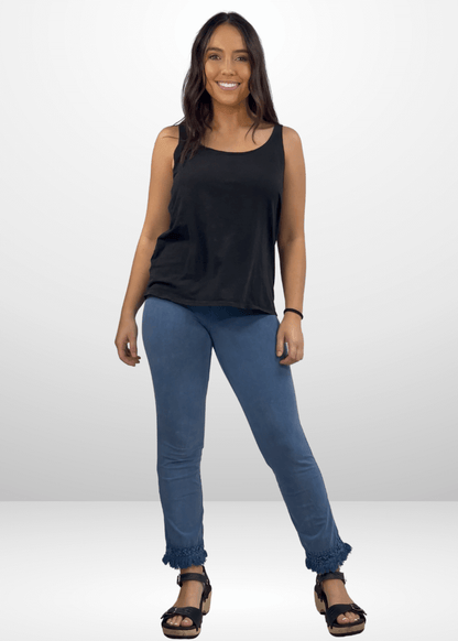 Mineral Washed Crochet Fringe Hem Pants (Light Denim)