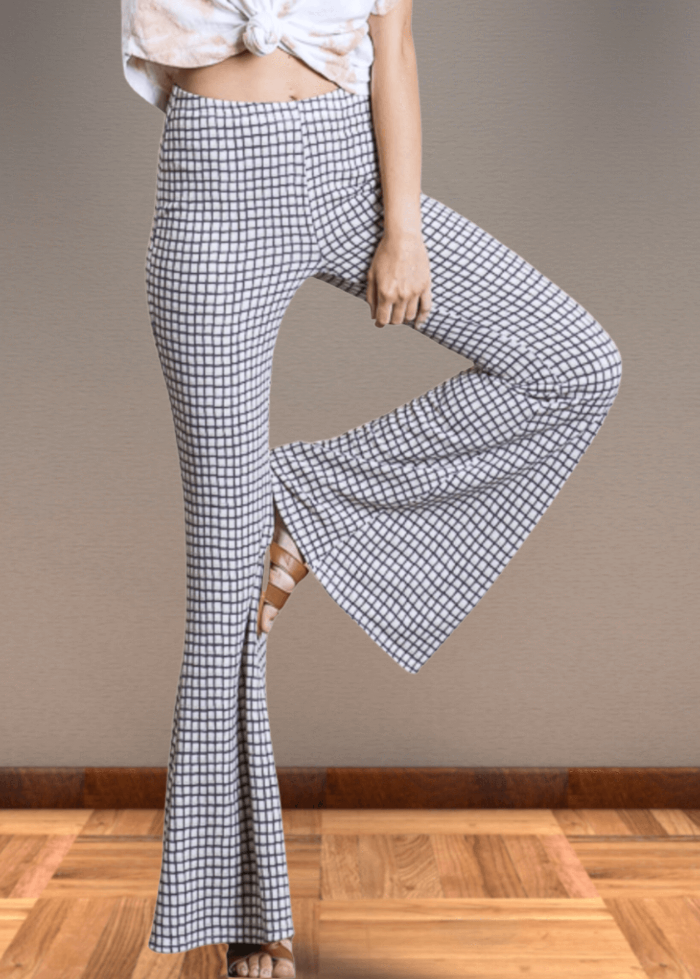 Jersey Plaid Skinny Flares