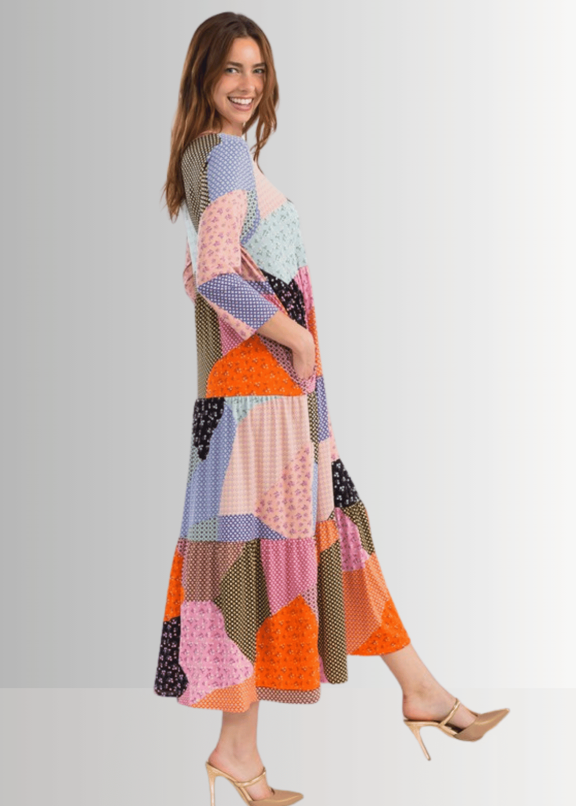 Patch Print Maxi Dress CLEARANCE FINAL SALE