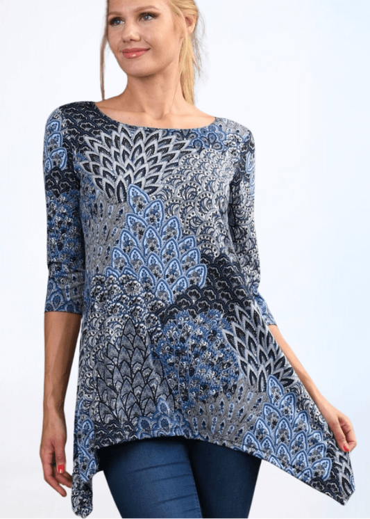 Asymmetrical Peacock Tunic Top Made in USA