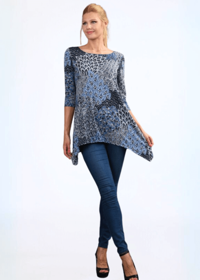 Asymmetrical Peacock Tunic Top Made in USA