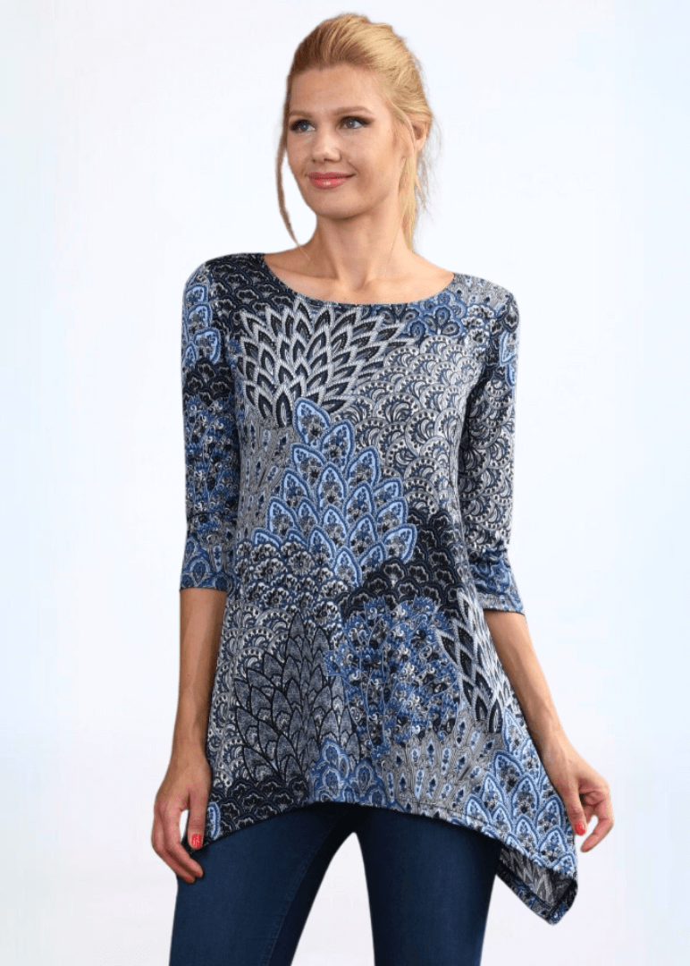Asymmetrical Peacock Tunic Top Made in USA