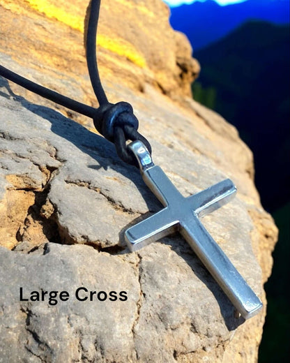 Classic Cross Necklace - Sterling Silver on Leather Cord
