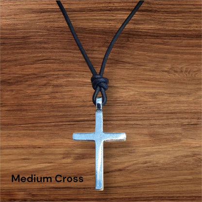 Classic Cross Necklace - Sterling Silver on Leather Cord