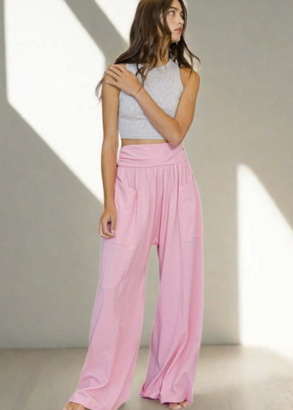 Banded Waist Baggy Pink Pants - CLEARANCE FINAL SALE