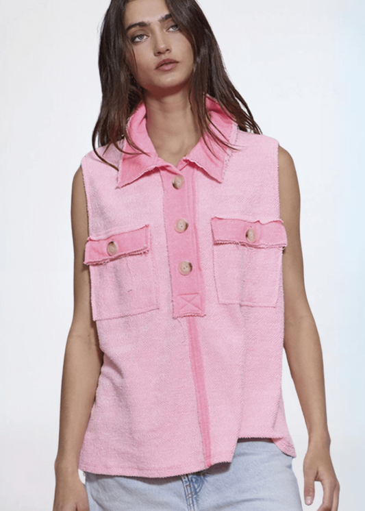 Bucket List Contrast Pocket Sleeveless Henley CLEARANCE FINAL SALE