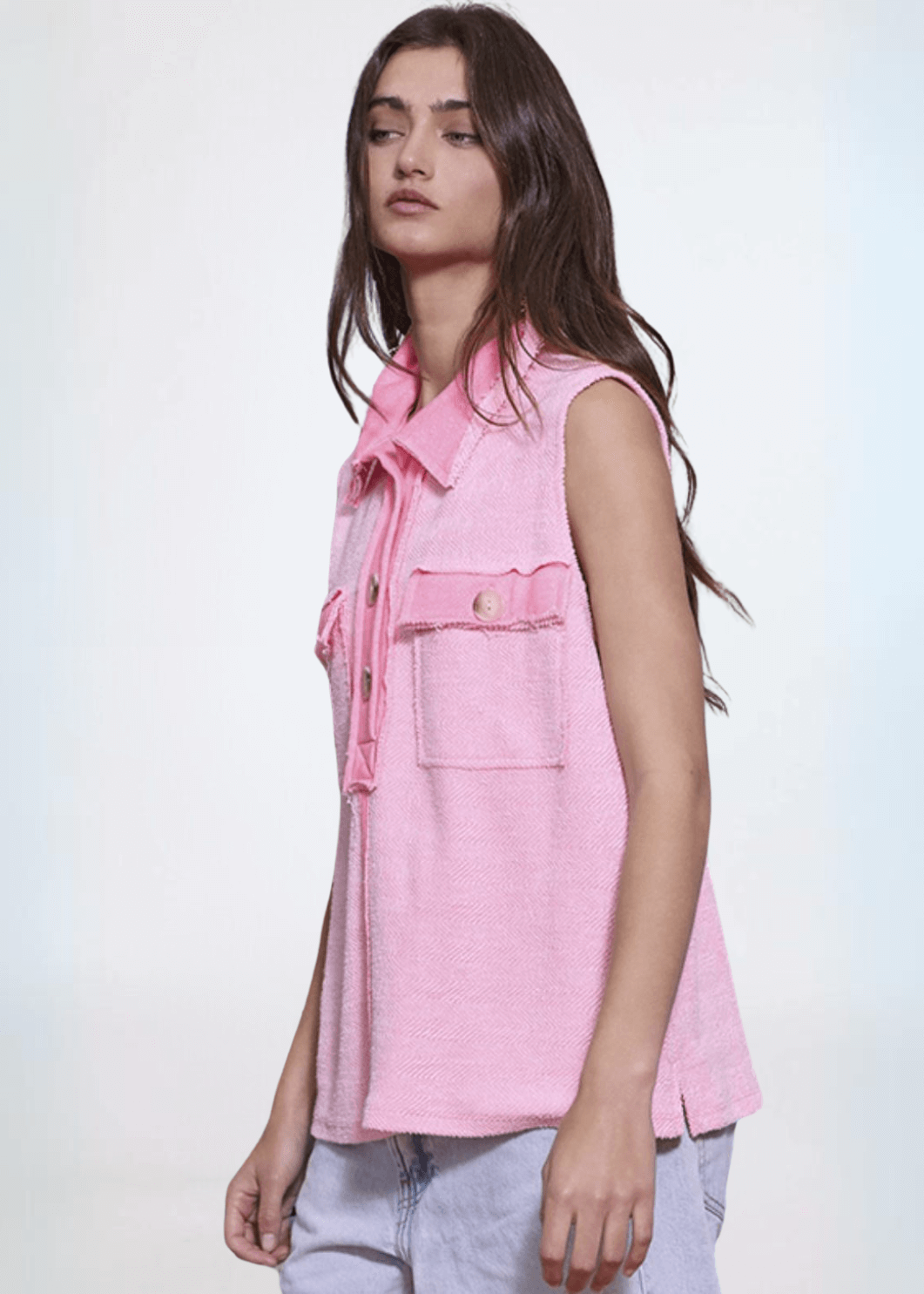 Bucket List Contrast Pocket Sleeveless Henley CLEARANCE FINAL SALE