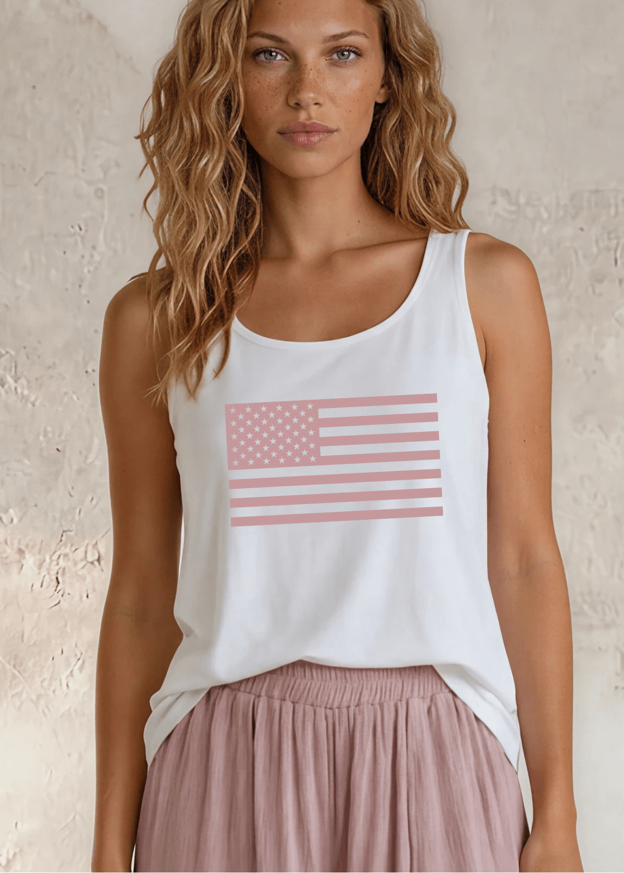 Patriotic Pink USA Flag Cotton Tank Made in USA