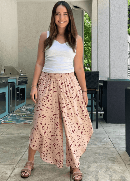 Easy Breezy Smocked Diagonal Cut Gaucho Pants in Lime CLEARANCE FINAL SALE