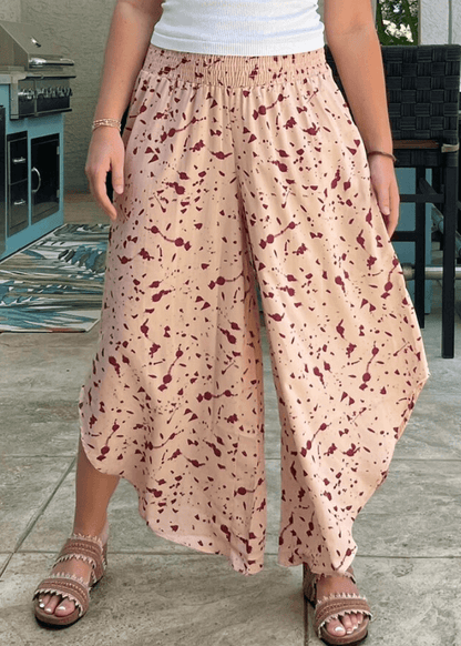 Easy Breezy Smocked Diagonal Cut Gaucho Pants in Pink CLEARANCE FINAL SALE