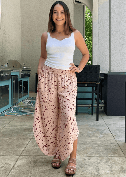Easy Breezy Smocked Diagonal Cut Gaucho Pants in Pink CLEARANCE FINAL SALE