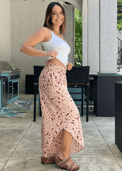 Easy Breezy Smocked Diagonal Cut Gaucho Pants in Pink CLEARANCE FINAL SALE