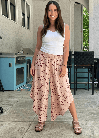 Easy Breezy Smocked Diagonal Cut Gaucho Pants in Lime CLEARANCE FINAL SALE