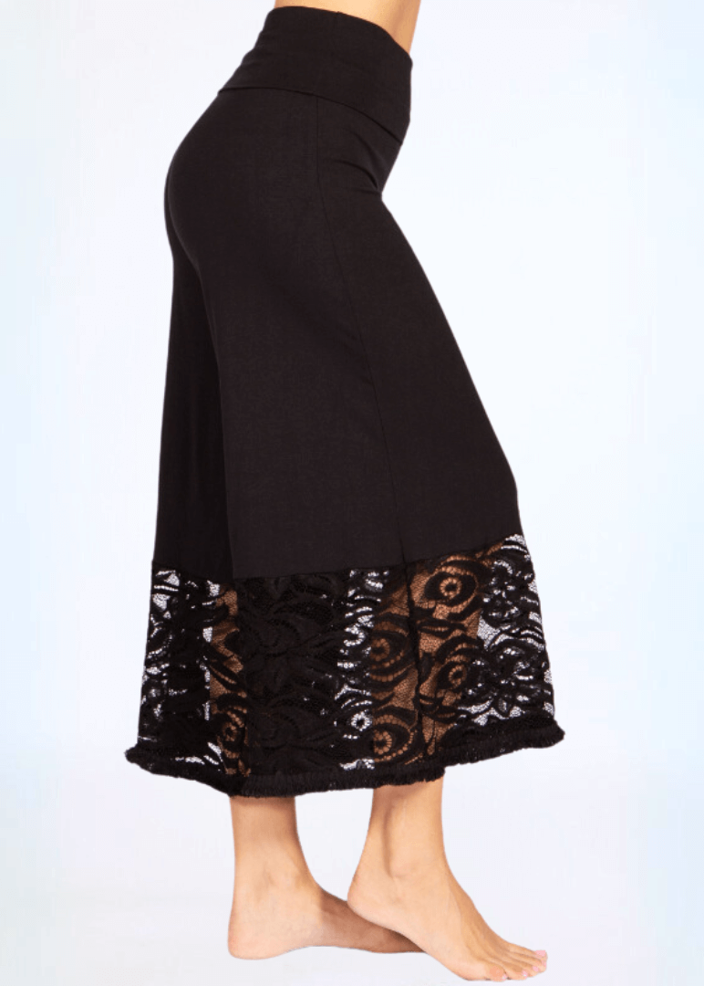 Black Lace Hem Wide Leg Pants Made in USA Plus Size