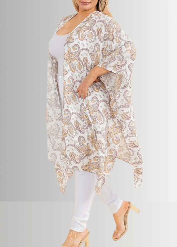 Paisley Plus Size Open Front Semi-Sheer Kimono Cardigan CLEARANCE FINAL SALE