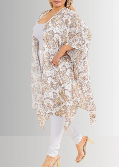 Paisley Plus Size Open Front Semi-Sheer Kimono Cardigan CLEARANCE FINAL SALE