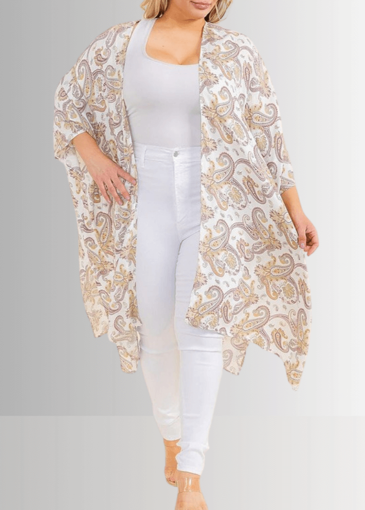 Paisley Plus Size Open Front Semi-Sheer Kimono Cardigan CLEARANCE FINAL SALE