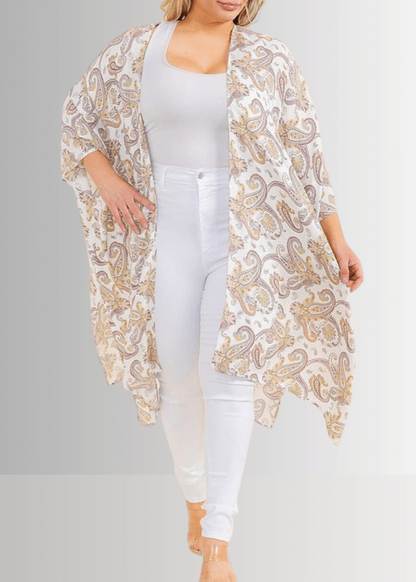 Paisley Plus Size Open Front Semi-Sheer Kimono Cardigan CLEARANCE FINAL SALE