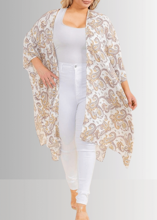 Paisley Plus Size Open Front Semi-Sheer Kimono Cardigan CLEARANCE FINAL SALE