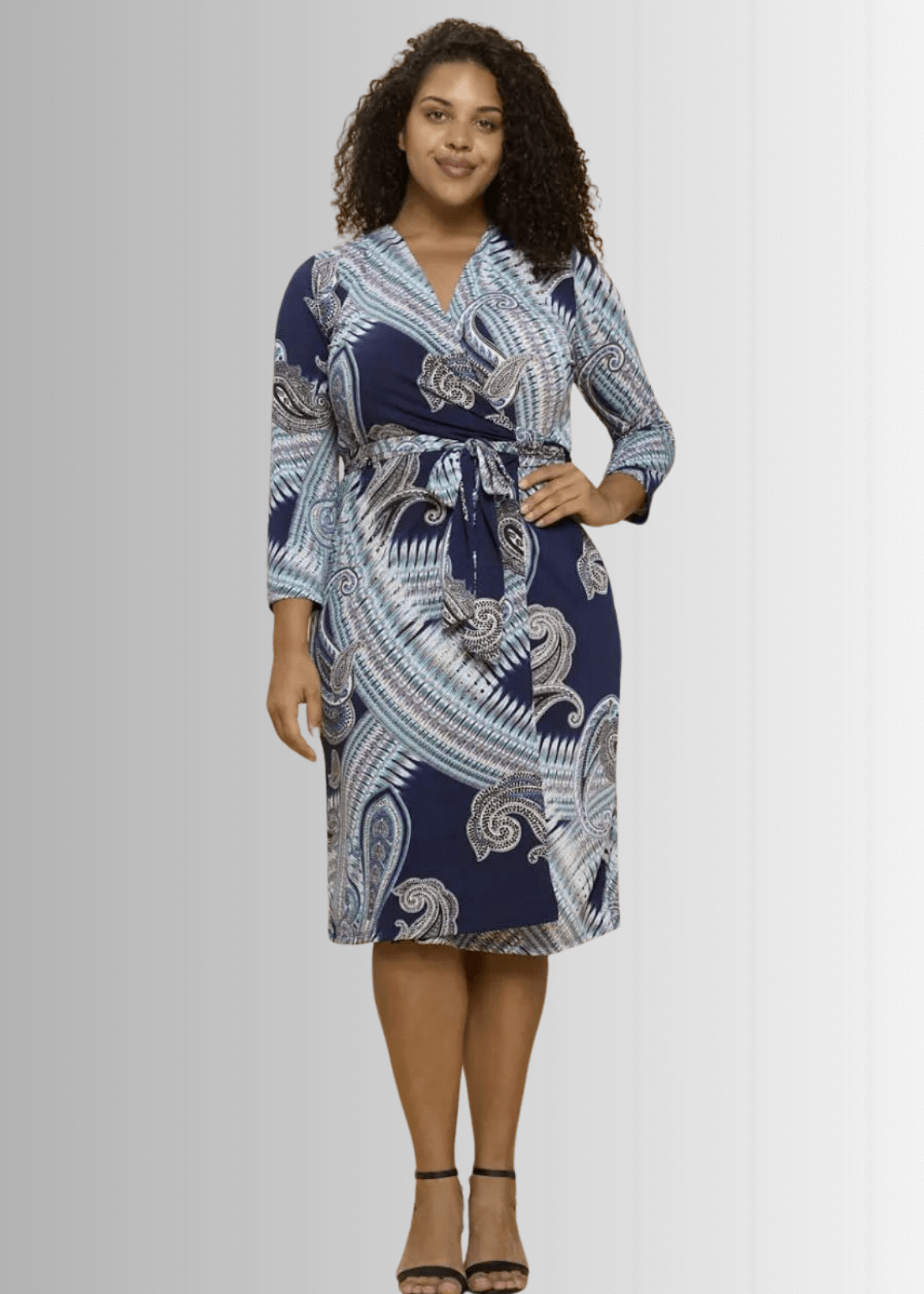 Effortless Beauty Navy Printed Wrap Dress Plus Size