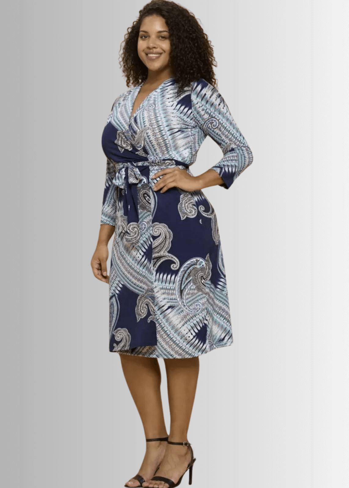 Effortless Beauty Navy Printed Wrap Dress Plus Size