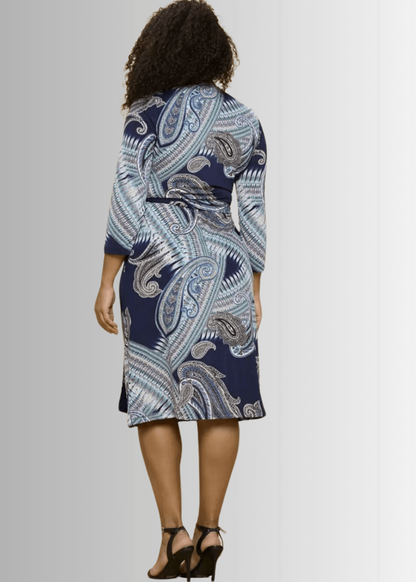 Effortless Beauty Navy Printed Wrap Dress Plus Size