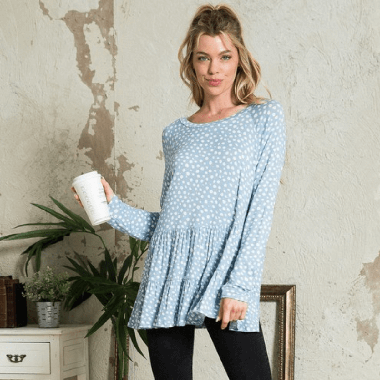 Lightweight Dot Print Baby Doll Top CLEARANCE FINAL SALE